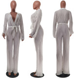 Sexy V-neck Lace Up Wide Leg Jumpsuit GFDY-1195