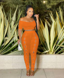 Sexy One Shoulder Button Pants Two Piece Set GFDY-1236