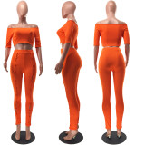 Sexy One Shoulder Button Pants Two Piece Set GFDY-1236