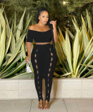Sexy One Shoulder Button Pants Two Piece Set GFDY-1236