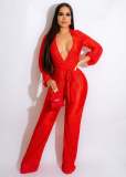 Sexy V-neck Lace Up Wide Leg Jumpsuit GFDY-1195
