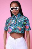 Printed Short-sleeve Short Shirt QXTF-8164