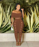 Sexy One Shoulder Button Pants Two Piece Set GFDY-1236