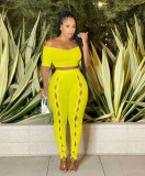 Sexy One Shoulder Button Pants Two Piece Set GFDY-1236