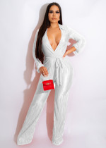Sexy V-neck Lace Up Wide Leg Jumpsuit GFDY-1195