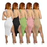 Solid Color Backless Sexy Split Midi Dress GFDY-1232