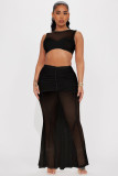Mesh Patchwork Crop Tops And Mermaid Skirt 2 Piece Set ME-8367