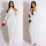 Solid Long Gloves Hollow Out Long Dress BY-6379