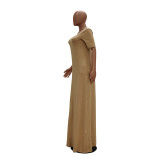 Plus Size Casual Solid Short Sleeve Long Dress TR-1015