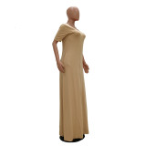 Plus Size Casual Solid Short Sleeve Long Dress TR-1015