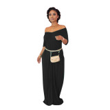 Plus Size Casual Solid Short Sleeve Long Dress TR-1015