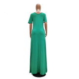 Plus Size Casual Solid Short Sleeve Long Dress TR-1015