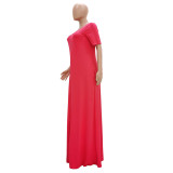 Plus Size Casual Solid Short Sleeve Long Dress TR-1015