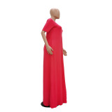 Plus Size Casual Solid Short Sleeve Long Dress TR-1015