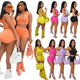Casual Solid Hooded Tops And Shorts Two Piece Set YIM-341