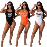 PINK Letter Print Sleeveless Bodysuit OM-1625