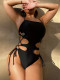 Solid Hollow Out Bandage One Piece Swimsuit CSYZ-A22HY