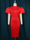 Plus Size Stand Collar Flare Sleeve Dress GKEN-221202