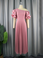 Plus Size Solid Elegant Pleated Dress GKEN-030112