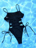 Solid Hollow Out Bandage One Piece Swimsuit CSYZ-A22HY