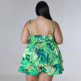 Plus Size Sling Print V Neck Tie Up Romper NNWF-7850