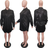 Solid Color Sequin Loose Shirt Dress BGN-275