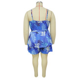 Plus Size Sling Print V Neck Tie Up Romper NNWF-7850