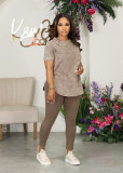 Plus Size Printed Casual Sports Short Sleeve Pants 2 Piece Set WAF-77589