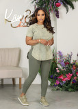 Plus Size Printed Casual Sports Short Sleeve Pants 2 Piece Set WAF-77589