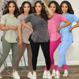 Plus Size Printed Casual Sports Short Sleeve Pants 2 Piece Set WAF-77589