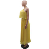 Sexy Halter Top Pleated Long Skirt Two Piece Set GYLY-10090
