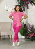 Plus Size Printed Casual Sports Short Sleeve Pants 2 Piece Set WAF-77589