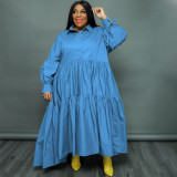 Plus Size Solid Lapel Long Sleeve Shirt Dress SSNF-211282