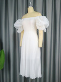 Plus Size Fashion Casual Off Shoulder Pleated Dress GKEN-030114