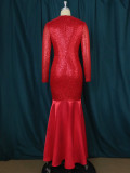 Plus Size Sexy Elegant Sequin Spliced Party Fishtail Dress GKEN-030102