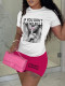 Plus Size Printed Casual Short Sleeve Shorts Two Piece Set GDNF-N8008I15
