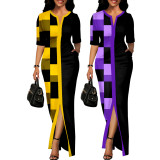 Contrast Color Print Half Sleeve Maxi Dress SMR-11984