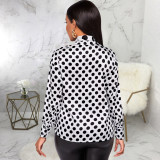 Polka Dot Print Long Sleeve Shirt Dress SMR-11929