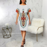 Fashion Print Short Sleeve Midi Dress SMR-11979