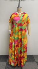 Plus Size Print Short Sleeve Maxi Dress NY-10491
