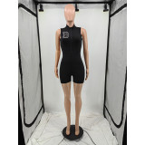 Sleeveless Print Zipper Romper YIM-346