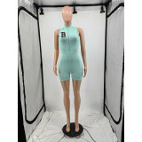 Sleeveless Print Zipper Romper YIM-346
