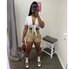 Solid Color Tie Up Crop Tops GSMJ-6896