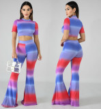 Tie-dye Gradient Slim Flare Pants Two Piece Set CHY-1364