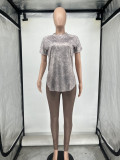 Plus Size Printed Casual Sports Short Sleeve Pants 2 Piece Set WAF-77589