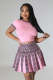 O Neck Short Sleeve Tops And Pleated Skirt Two Piece Set OSM-4399