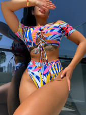 Fashion Print Bandage Two Piece Swimsuit CSYZ-A07H