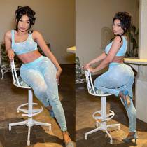 Fashion Sexy Mesh Print Perspective Pants Suit GOSD-6759