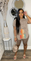 Casual Print Short Sleeve Sports Two Piece Shorts Set WAF-7590226