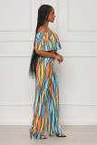 Fashion Print One Shoulder Tops Two Piece Pants Set WSM-5344